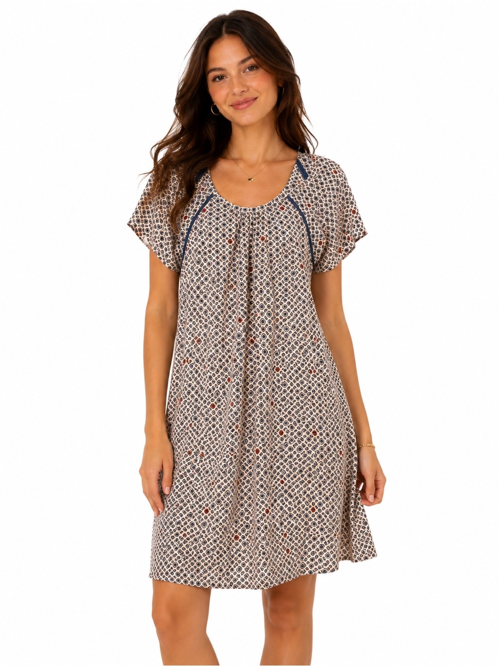 Roxy Printed Swim Cover-Up Dress in Ivory and Navy - 0614